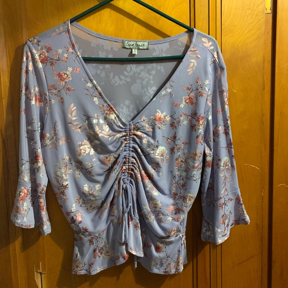 purple floral cropped long sleeve top size medium